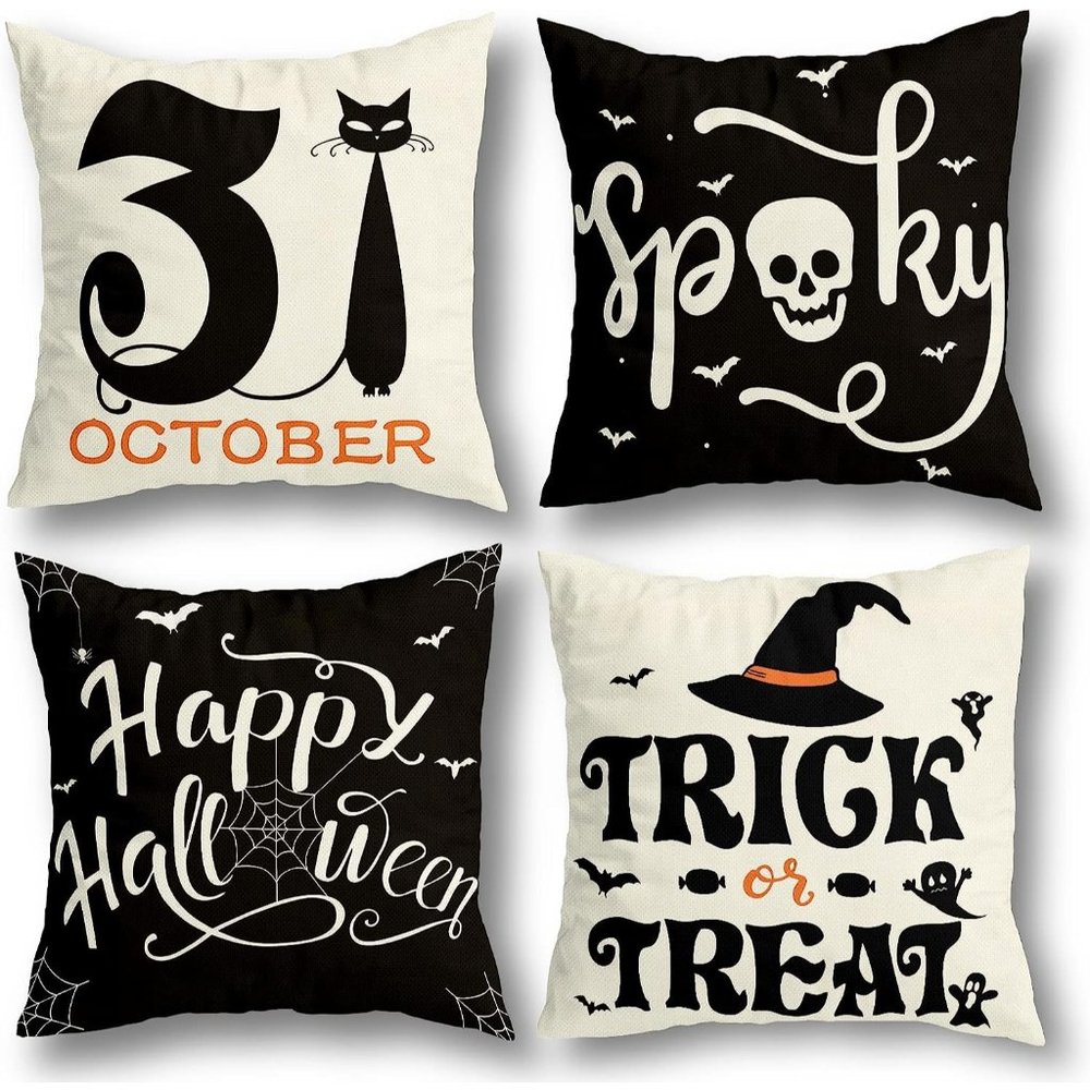 Home Linen Set of 4 Halloween Decorations Pillow Covers